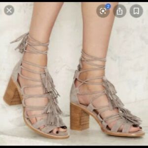 Lace up suede Jeffrey Campbell tassel heels